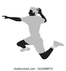 Handball player throwing the ball, silhouette off white background. Vector