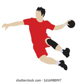 Handball player throwing the ball, silhouette off white background. Vector