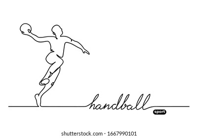 Handball player. Vector minimalistic banner. Handball sport event. One continuous line drawing.