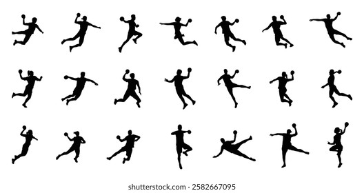 handball player vector silhouette bundle. Man and woman handball player  silhouette set