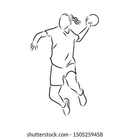 Handball player woman sketch, contour illustration 