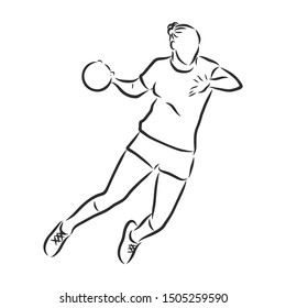 Handball player woman sketch, contour illustration 