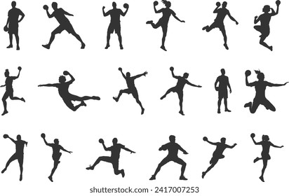 Handballspieler Silhouette, Handball-Silhouetten, Handball-Spieler Vektorgrafik, Handball-Spieler-Icon-Bundle.