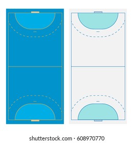 Handball playgrounds with real proportions (yellow on blue and blue on white)