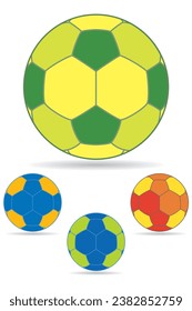 balonmano, conjunto de 4 bolas de colores diferentes con sombras aisladas en un fondo blanco