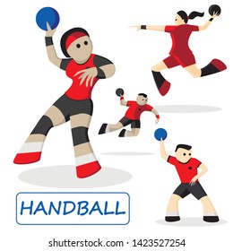 Handball. Set of 4 sportsmen. Vector sport characters