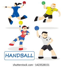 Handball. Set of 4 sportsmen. Vector sport characters