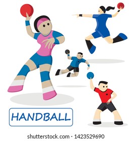 Handball. Set of 4 sportsmen. Vector sport characters