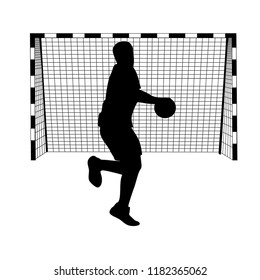 Handball, Silhouette on White Background