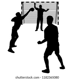 Handball, Silhouette on White Background