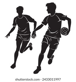 Handball-Silhouetten und Icons. Dunkel Level Varieté Basic Exquisite weiße Fundament Handball Spielvektor und Silhouette Ikone.