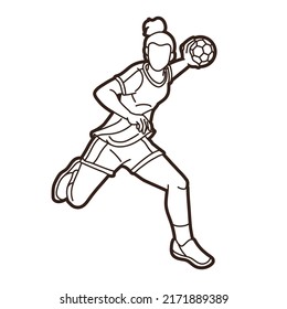 Handball Sport Female Player Action Grafik Vektorgrafik