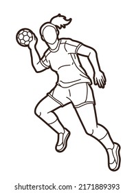 Handball Sport Female Player Action Graphic Vector