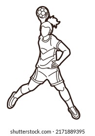 Handball Sport Female Player Action Graphic Vector