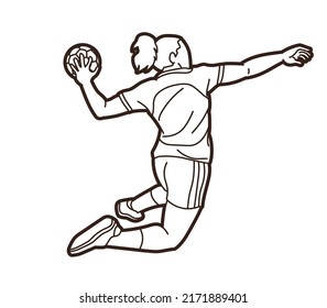 Handball Sport Female Player Action Graphic Vector