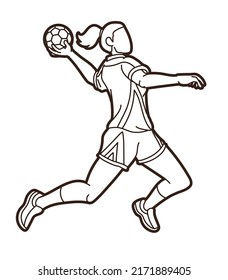 Handball Sport Female Player Action Graphic Vector