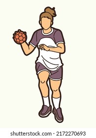 Handball Sport Female Player Action Cartoon Graphic Vector