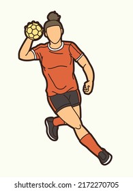 Handball Sport Female Player Action Cartoon Graphic Vector