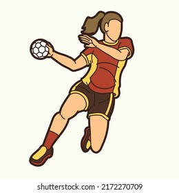 Handball Sport Female Player Action Cartoon Graphic Vector