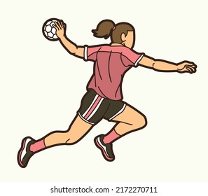 Handball Sport Female Player Action Cartoon Graphic Vector