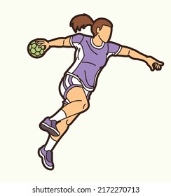 Handball Sport Female Player Action Cartoon Graphic Vector