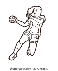 Handball Sport Female Player Action Graphic Vector