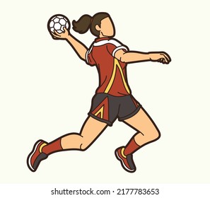 Handball Sport Female Player Action Graphic Vector