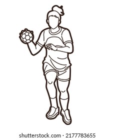 Handball Sport Female Player Action Graphic Vector