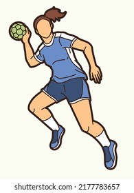 Handball Sport Female Player Action Graphic Vector