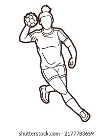 Handball Sport Female Player Action Graphic Vector