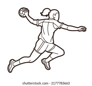 Handball Sport Female Player Action Graphic Vector