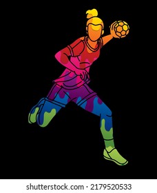 Handball Sport Female Player Action Cartoon Graphic Vector