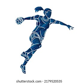 Handball Sport Female Player Action Cartoon Graphic Vector