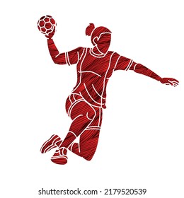 Handball Sport Female Player Action Cartoon Graphic Vector