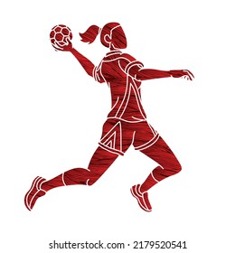 Handball Sport Female Player Action Cartoon Graphic Vector