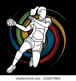 Handball Sport Female Player Action Cartoon Graphic Vector