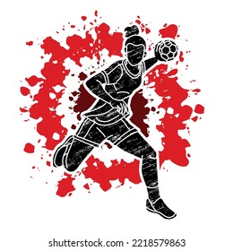 Handball Sport Female Player Action Cartoon Grafik-Vektorgrafik