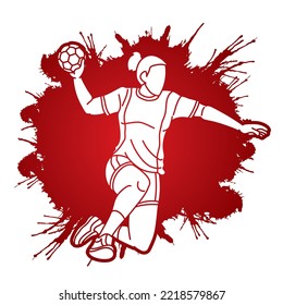 Handball Sport Female Player Action Cartoon Graphic Vector