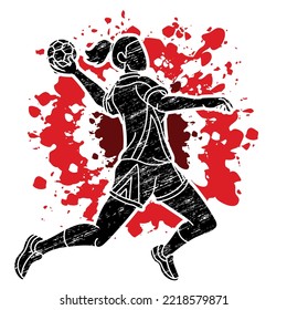 Handball Sport Female Player Action Cartoon Graphic Vector