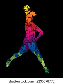 Handball Sport Female Player Action Cartoon Graphic Vector