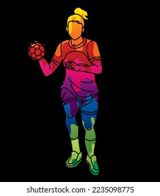 Handball Sport Female Player Action Cartoon Graphic Vector