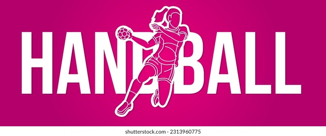 Handball Sport Female Player Action mit Text Cartoon Grafik-Vektorgrafik