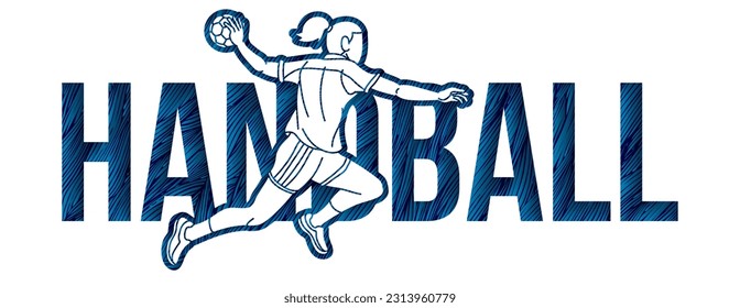 Handball Sport Female Player Action mit Text Cartoon Grafik-Vektorgrafik