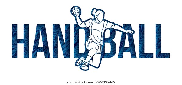 Handball Sport mit weiblichem Spieler und Text Design Cartoon Grafik-Vektorgrafik