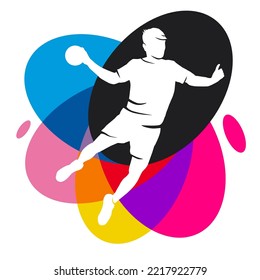 Handball sport graphic with colorful design elements.