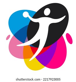 Handball sport graphic with colorful design elements.