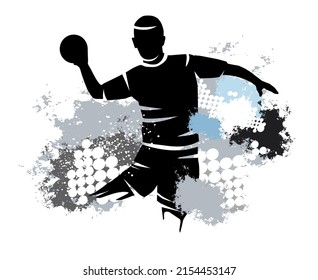 Handball sport graphic with dynamic background.