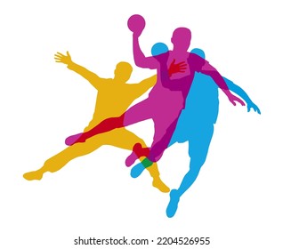 Handball sport graphic with player in action.