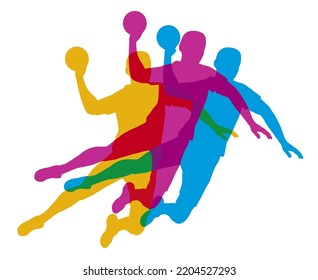 Handball sport graphic with player in action.