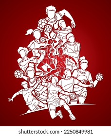 Handball Sport Male and Female Players Team Mix Action Cartoon Graphic Vector